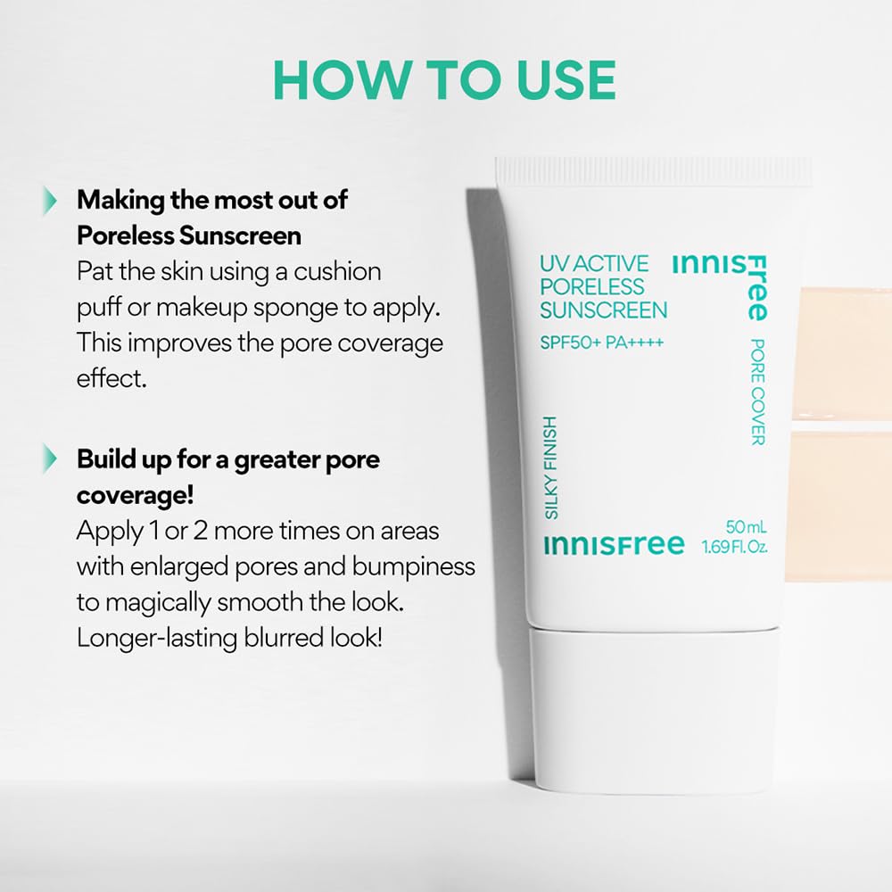 Innisfree UV Active Poreless Солнцезащитный крем 50 мл Улучшает улучшает и скрывает поры и SPF50+ / PA++++ [База под макияж/Солнцезащитный крем] цвет лица, сияние,