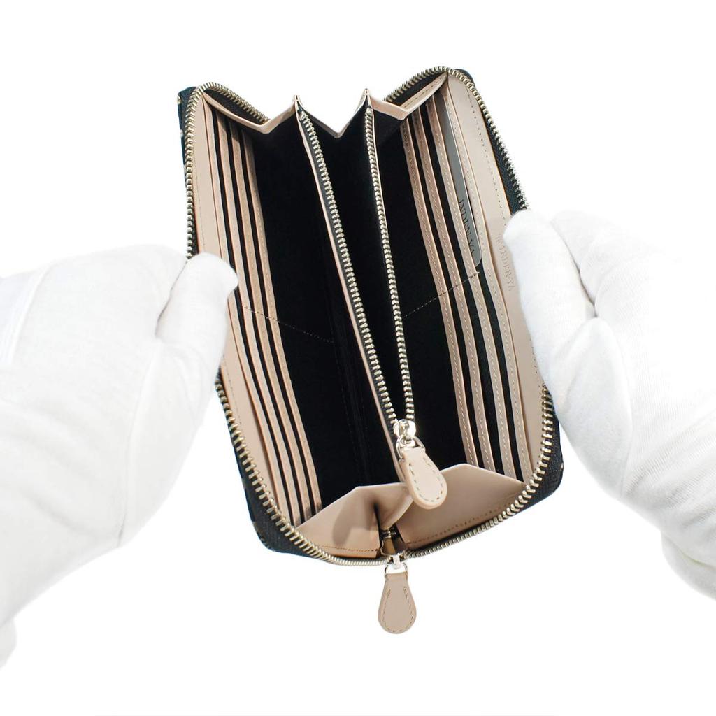 Inden Long Wallet Round Zipper Deerskin Takane Fuji Pattern Black X White Lacquer [Indenya] Mt. 2810-11