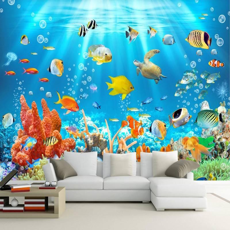 3D Детская фотообои Подводный мир Рыбы и кораллы Фон для детской комнаты 3D фотообои