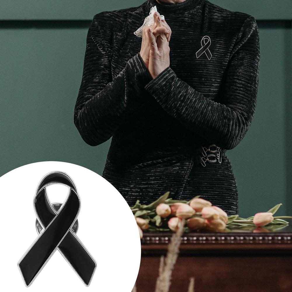 Awareness Black Ribbon Pin Skin Cancer Black Bow Brooch Pin Funeral Ribbon Badge Brooch Women Men
