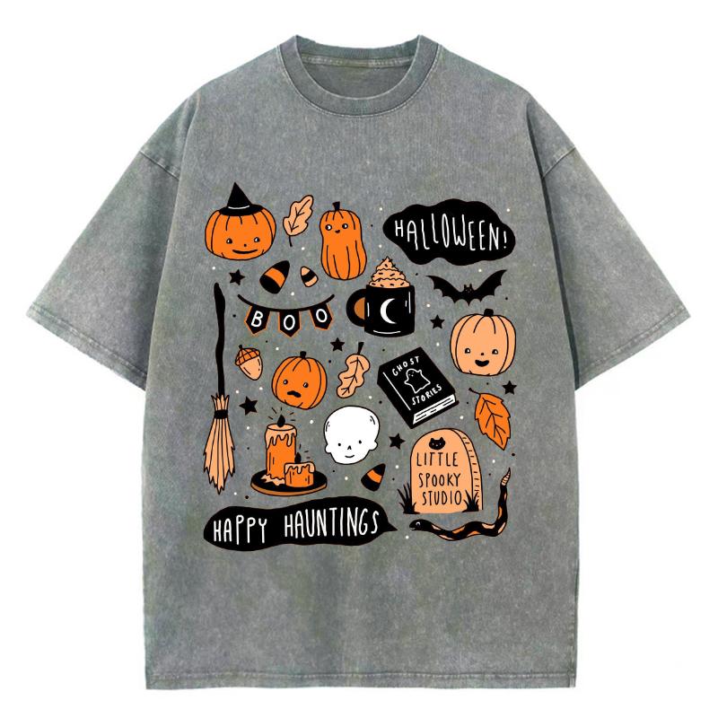 Женские футболки с принтом тыквы Happy Halloween, стираная ткань, большие дышащие, с короткими рукавами, винтажные, состаренные