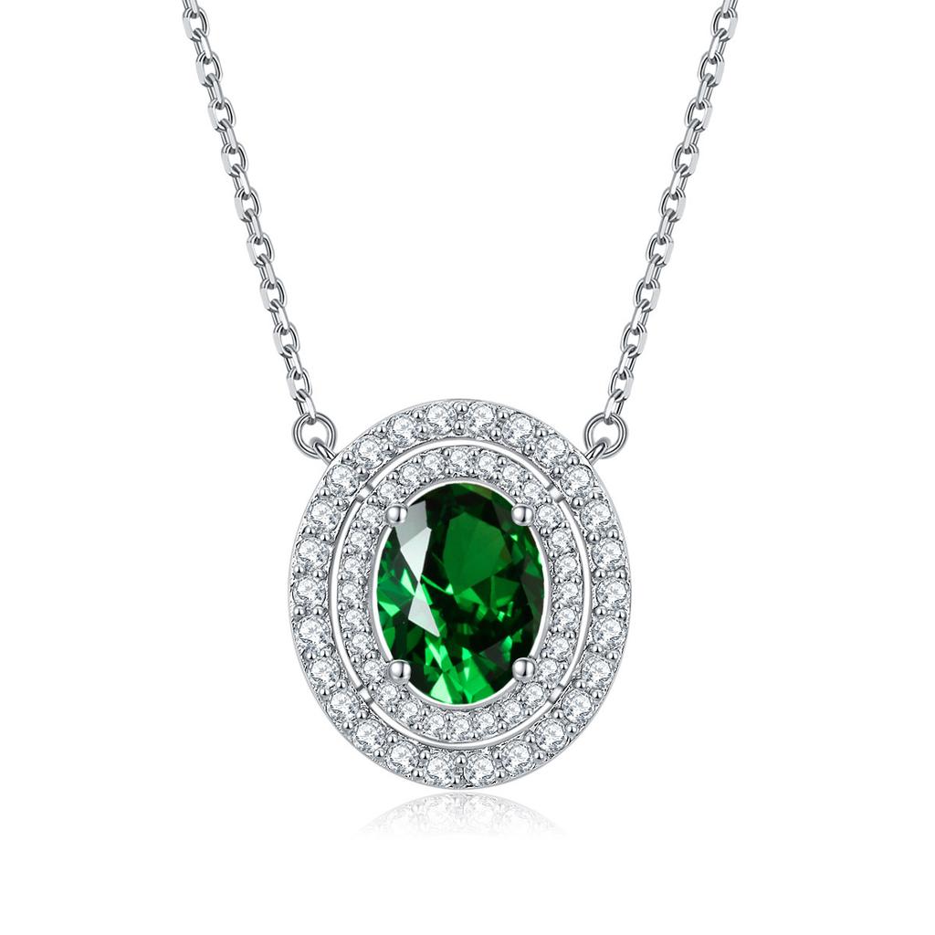S925 Sterling Silver Necklace Fashionable European and American Cross-border Pendant Row Diamond Colored Treasure Necklace Collarbone Chain Twelfth