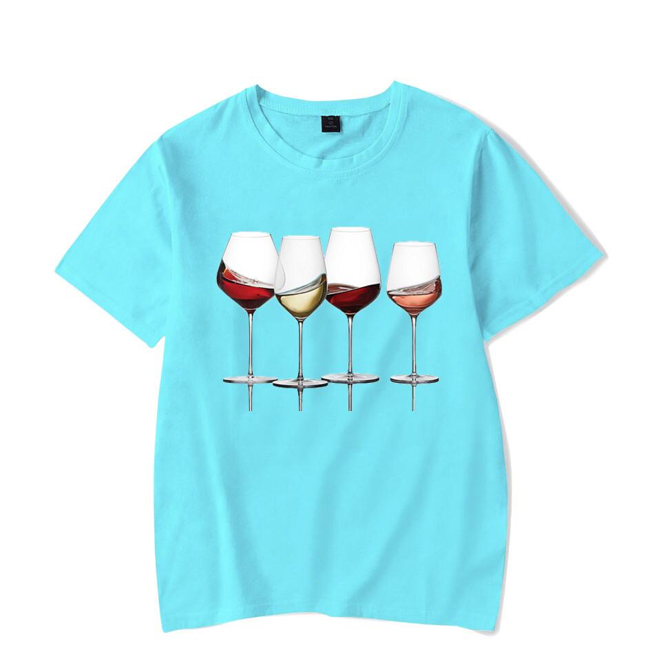Футболки с винным принтом для женщин, летние повседневные футболки с круглым вырезом, футболки с короткими рукавами, модная футболка
