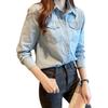 Spring and Autumn Women's Denim Shirt POLO Collar Long Sleeve Slim Fashion Denim Tops