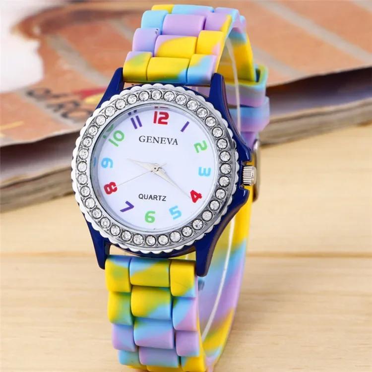 New Rainbow Fashion Women Watches Luxury Camouflage Women Quartz Watch Girl Silicone Waterproof Dress Wristwatch Female Clock