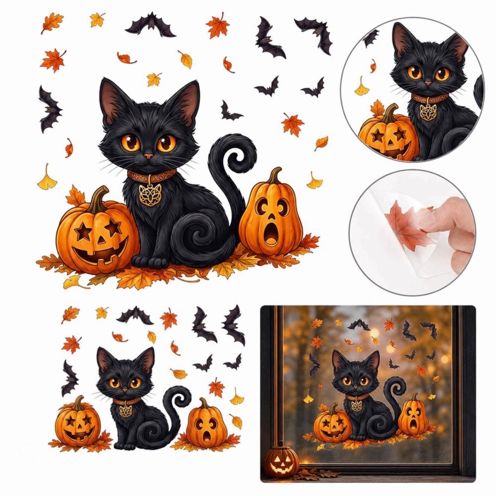 Static Cling Black Cat Window Sticker Removable Window Cling Sticker Halloween Decor