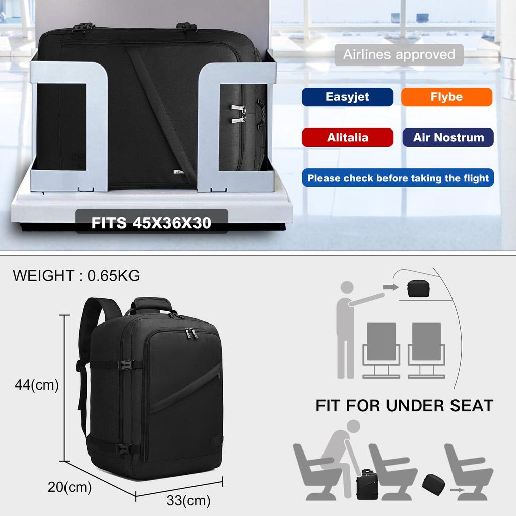 Рюкзак Kono Carry On Ручная кладь Easyjet 45x36x20см Под сиденье Дорожная ручная кладь Кабинный размер для самолетов 30л