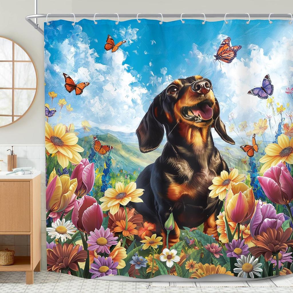 GAEЗабавные собаки Занавеска для душа Мойте лапы Собачка Милый Прекрасный Рустикальный Животные для детей Мальчики Девочки Мультяшный Рустикальный Ферма Кантри Ф