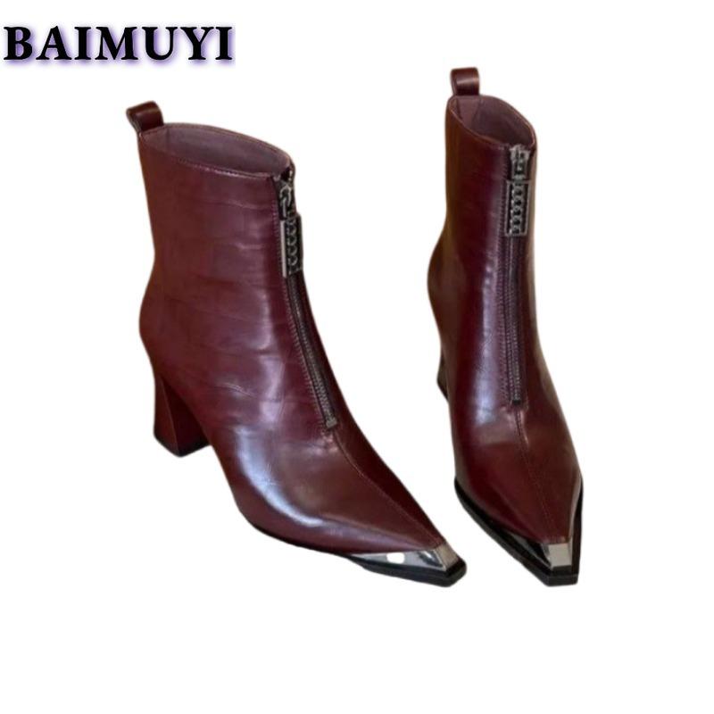 Fashion High Heels Pointed Toe Women Ankle Boots Leather Shoes Winter 2025 New Chelsea Snow Boots Sexy Goth Pumps Botas Mujer