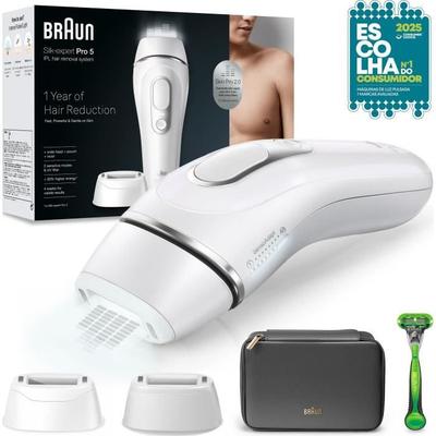 Эпилятор с импульсным светом - BRAUN - Silk·expert Pro 5 Белый - Эпиляция дома - Чехол - Бритва Venus - 2 насадки - PL5152
