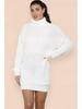 Women's Knitted Turn-Down Collar Sweater Dress - Loose Mid-Length Solid Color Pullover