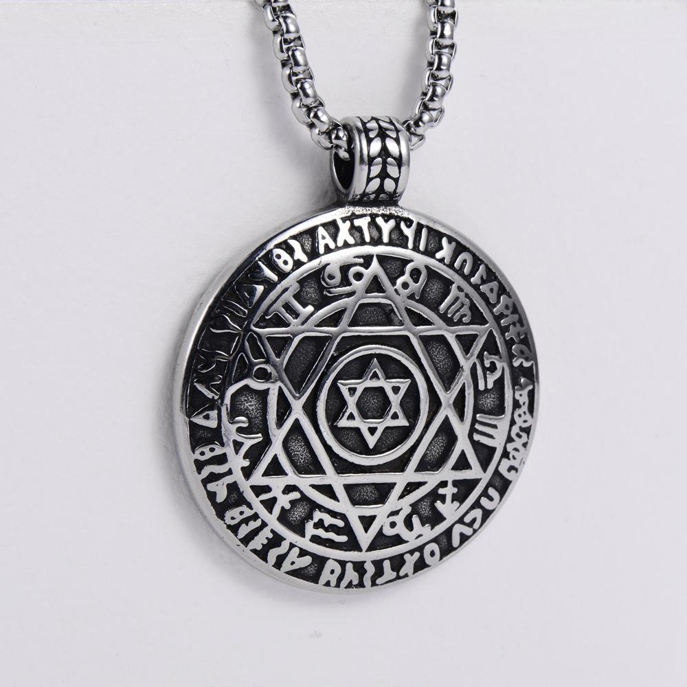 High Quality Round Rune Star Necklace Lucky Solomon Talisman Hexagram Pendant Necklace for Amulet Jewelry