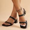 Fashion Black High Heels Sandals for Women 2025 Summer Thick Heeled Outdoor Slippers Woman Plus Size Fashion Square Toe Sandalias Mujer