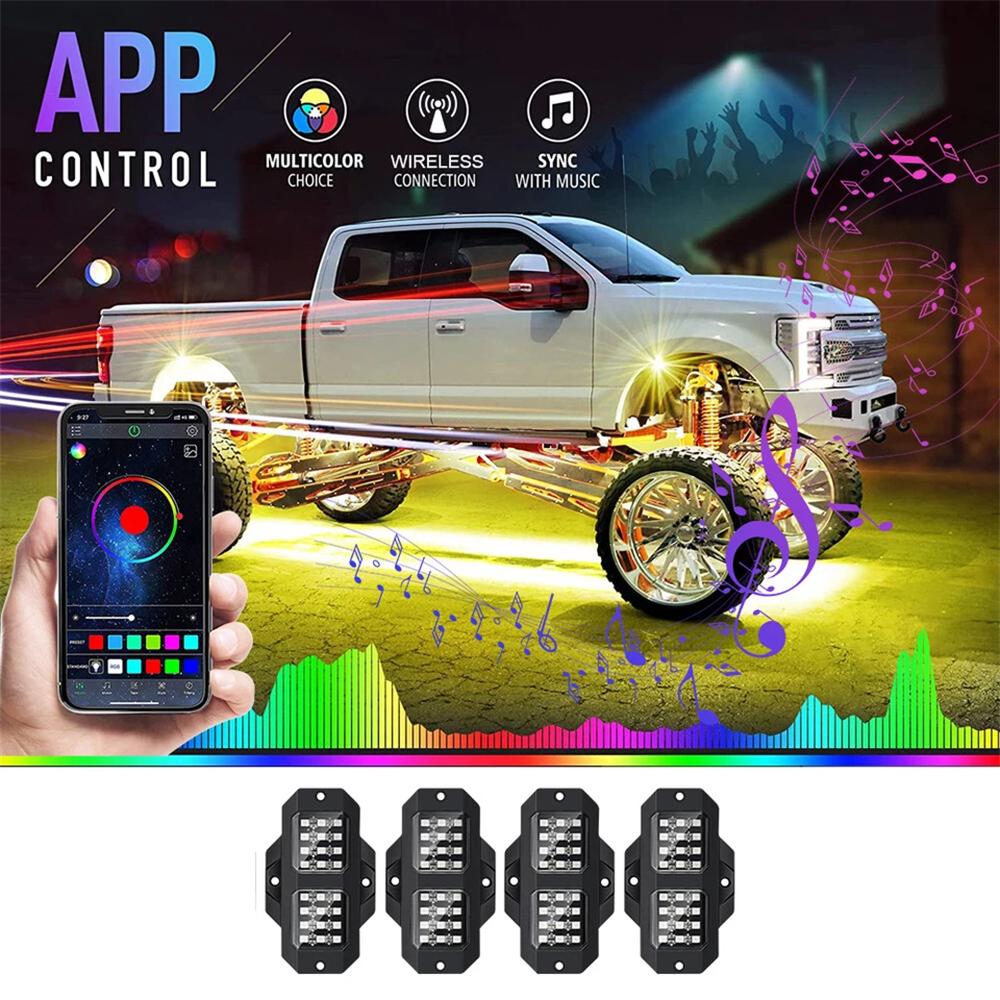4 Pack LED Rock Light with Music Sync for Off Road