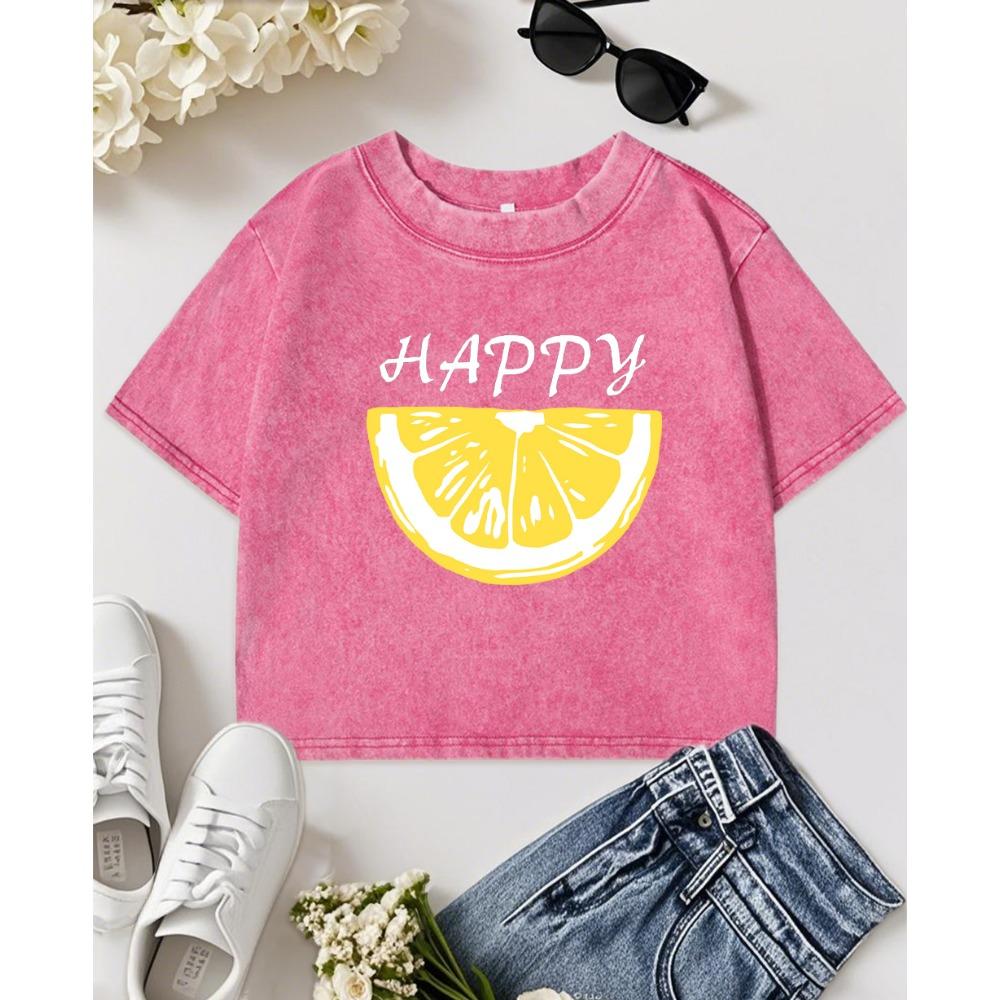 Женская летняя футболка кроп с принтом лимона Happy Fruit, с круглым вырезом, приталенная, из мягкого хлопка, с коротким рукавом, повседневная