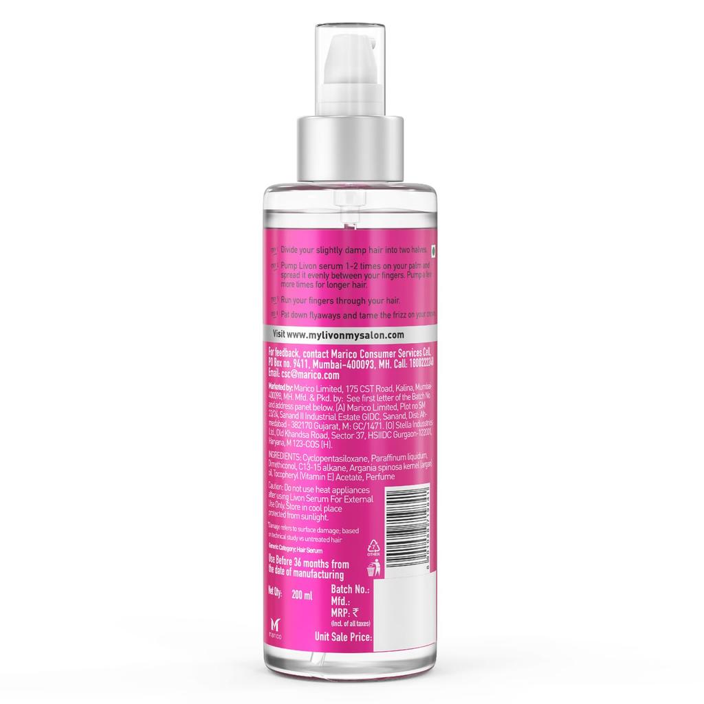 Livon Hair Serum For Dry & Frizzy Hair 200ml Pack Of 1 | Smooth Shine & Damage Protection