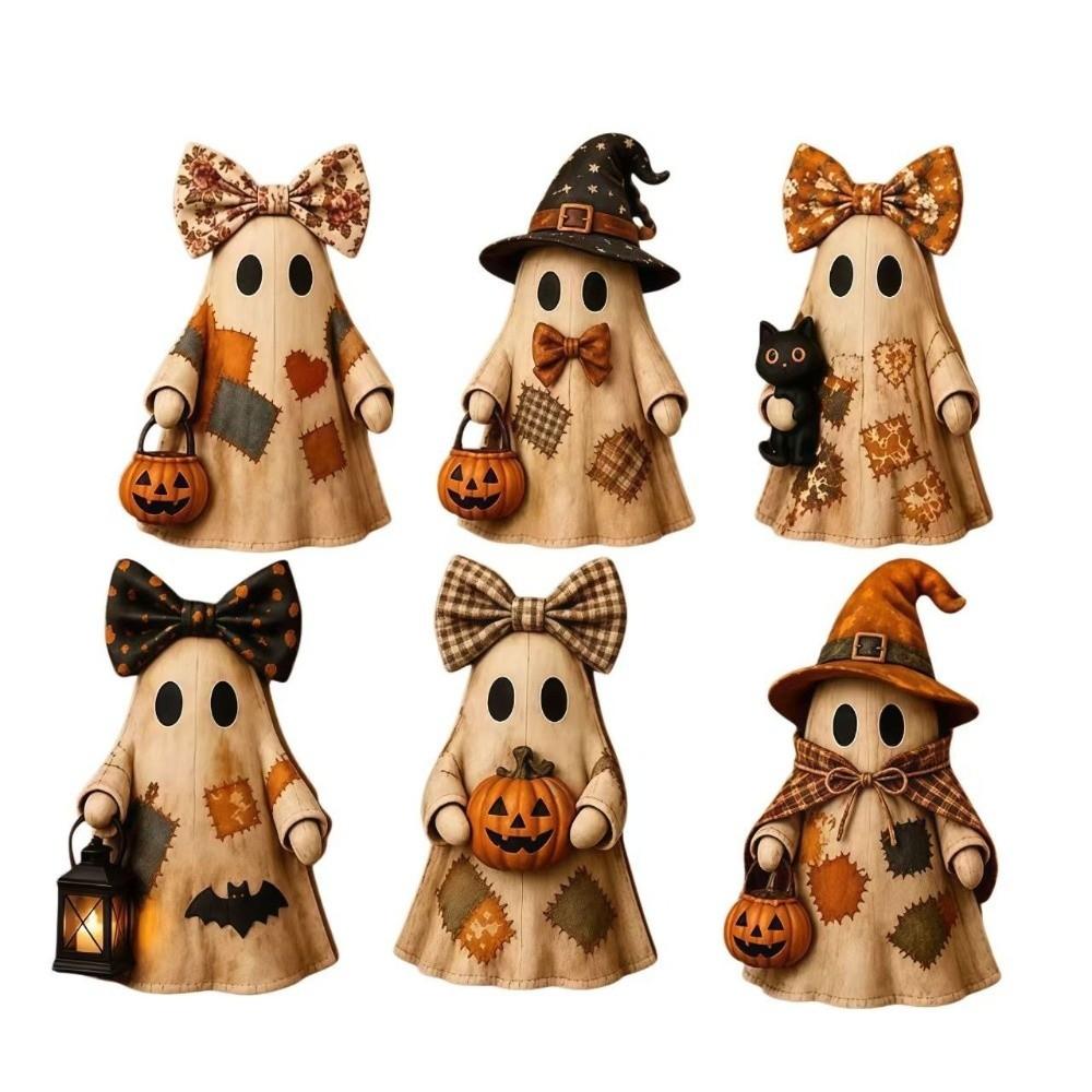 Vintage Distressed Wooden Ornament Handmade Ghost Figurine Tabletop Ornament Halloween