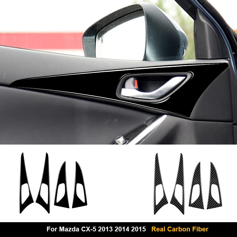 For Mazda CX-5 2013 2014 2015 Real Carbon Fiber Stickers Door Switch Handle Panel Cover Car inside decorative Accessories