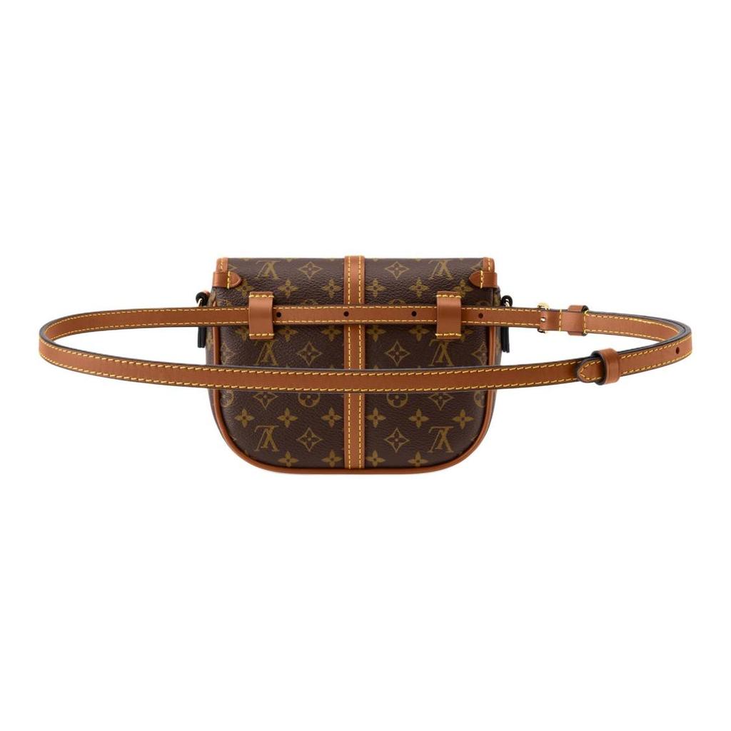 LOUIS VUITTON Solo detachable metal chain Monogram coated canvas patchwork leather trim single shoulder messenger bag women's brown