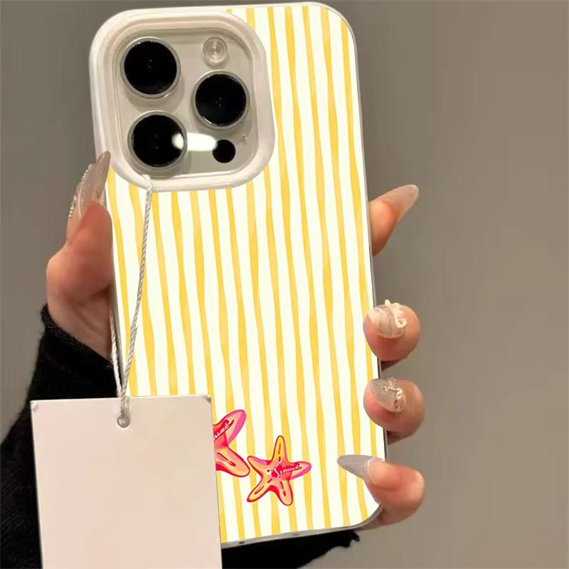 Летний чехол для телефона с желтыми полосками и морской звездой для iPhone 17 16 Plus 15 Pro 14 13 11 12 Pro Max 17 Air 16E Ударопрочный мягкий ТПУ чехол