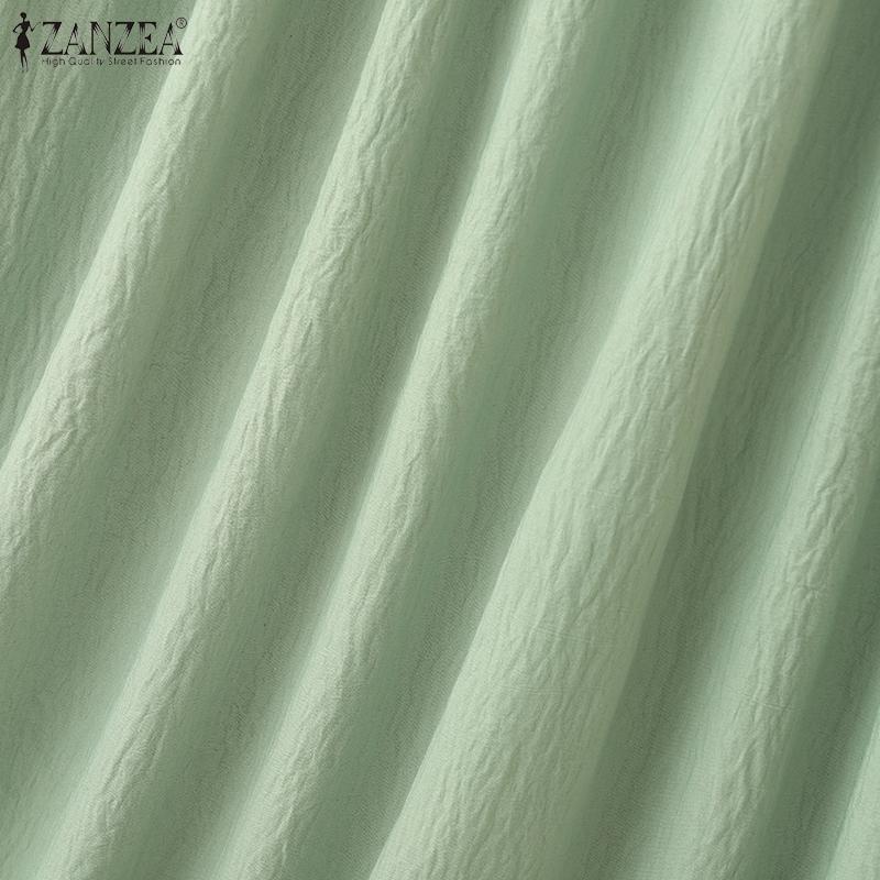 ZANZEA Женское повседневное платье с круглым вырезом, летнее, однотонное, с коротким рукавом