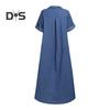 Fall Spring Lady Dress V Neck Loose Short Sleeves with Cufflink Split Hem Plus Size Dress Solid Color Buttons Pullover A-line Daily Wear Beach Maxi