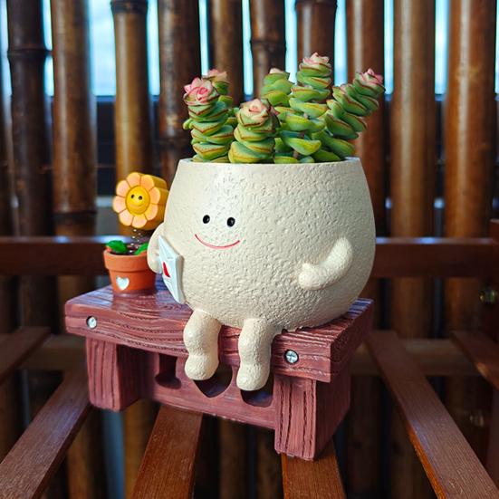 Sunflower Smiling Face Planter Pot Resin Cartoon Head Flowerpot Indoor Outdoor Cactus Succulent Plants Container