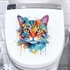 Цветной рисунок наклейка на унитаз с котом, водонепроницаемая, съемная, самоклеящаяся, ПВХ, настенное искусство для гостиной, ванной комнаты, акварель, котенок, декоративная наклейка на крышку унитаза
