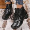 Fashion 2024 Autumn Winter New Black Ankle Boots Women's Lace Up Round Toe Fashion Boots Pu Leather Waterproof Anti-Slip Booties Mujer
