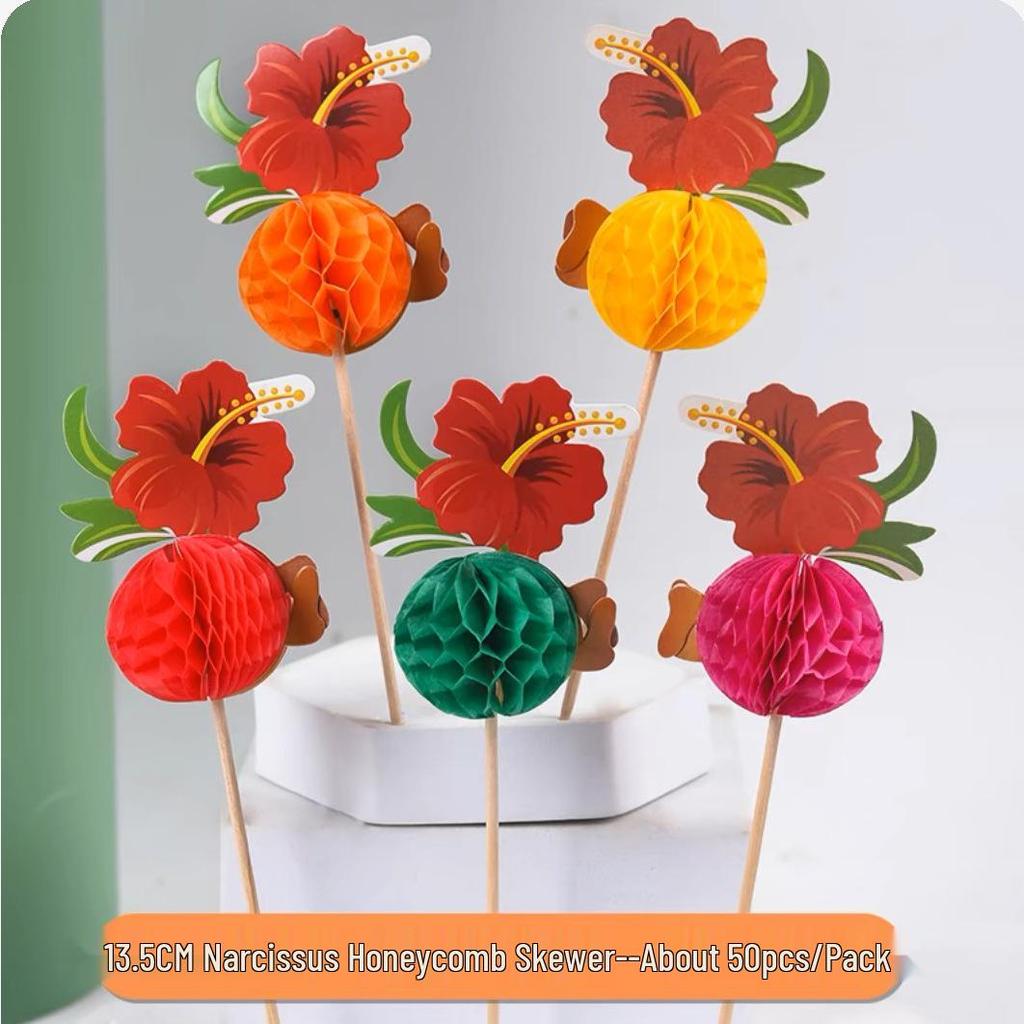 Tropical Cake & Cocktail Decoration Set: Coconut Tree, Umbrella, Insert Cards