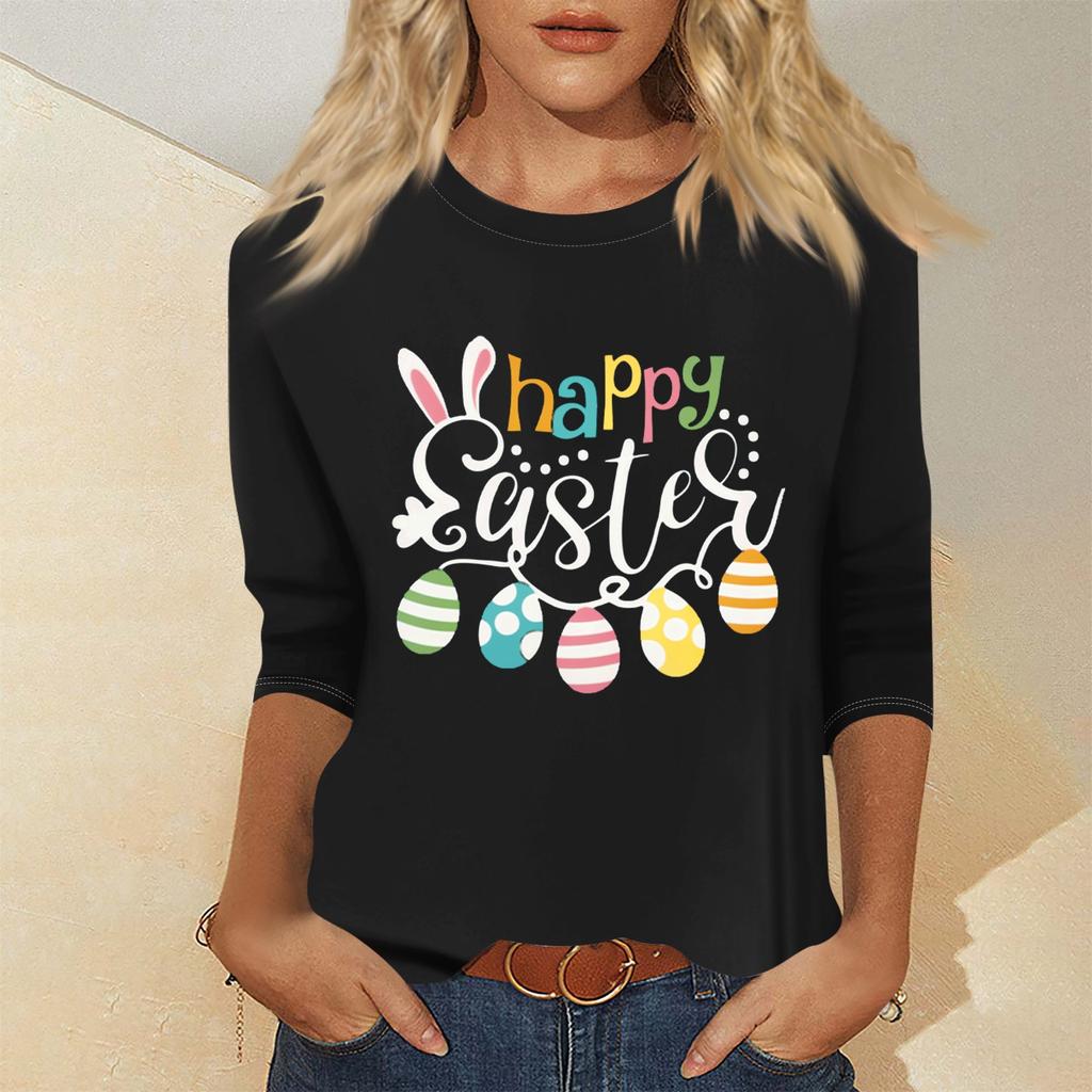 Women's Fashion Casual Seven Sleeve Valentine's Day Printed Pullover Top