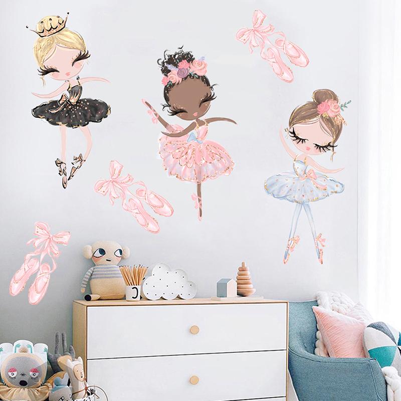 Ballet Dancer Wall Sticker Kids Rooms Cartoon Girl Wall Stickers Decoration Room