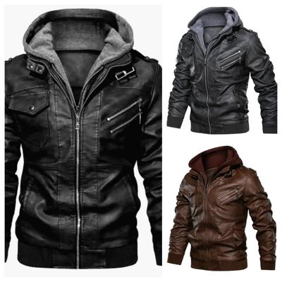 Кожаная куртка с капюшоном, уличная байкерская куртка, приталенная куртка на осень-зиму для мужчин с меховой подкладкой, мужская мотоциклетная куртка, модная мужская куртка