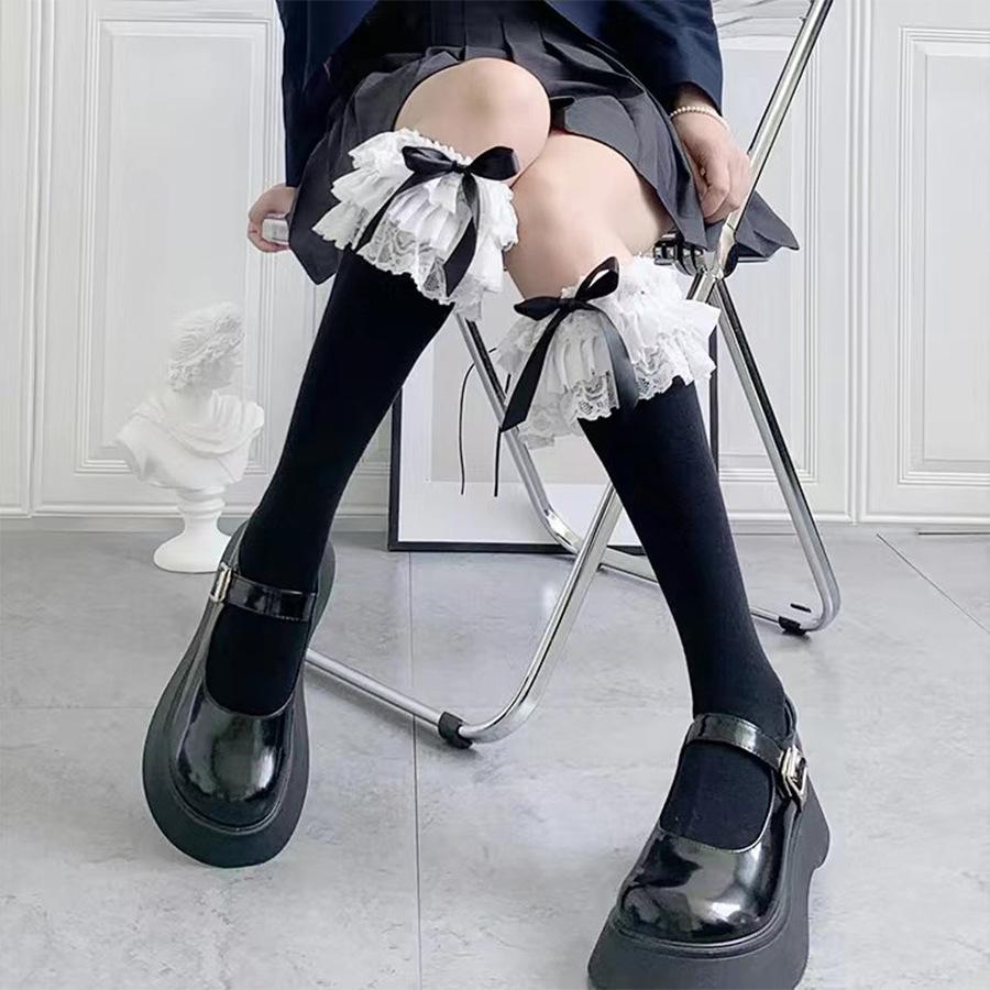 Лолита большие кружевные банты средней длины носки летние милые носки до щиколотки хлопковые носки Лолита