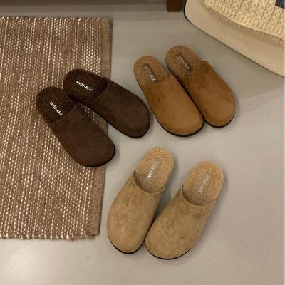 Туфли на платформе замшевые сумка голова полушлепанцы женская одежда 2025 новый осень и зима на одной педали Boken хлопковые тапочки