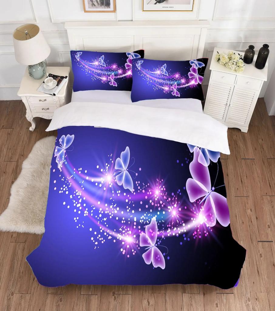 Pattern Dream Fabric Pretty Butterfly Bedding Set Purple Pink Duvet Cover Set Bedding Cartoon Singl Double Cover Bed 200X200 Hot