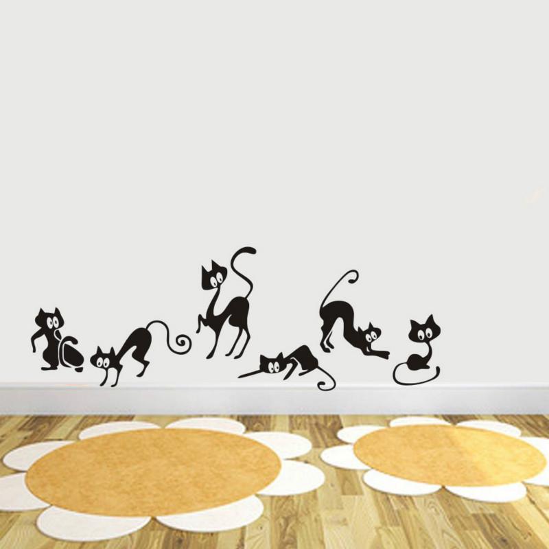 Шесть милых кошек Линия талии Домашний декор Наклейки на стену Креативные обои Наклейки с кошками