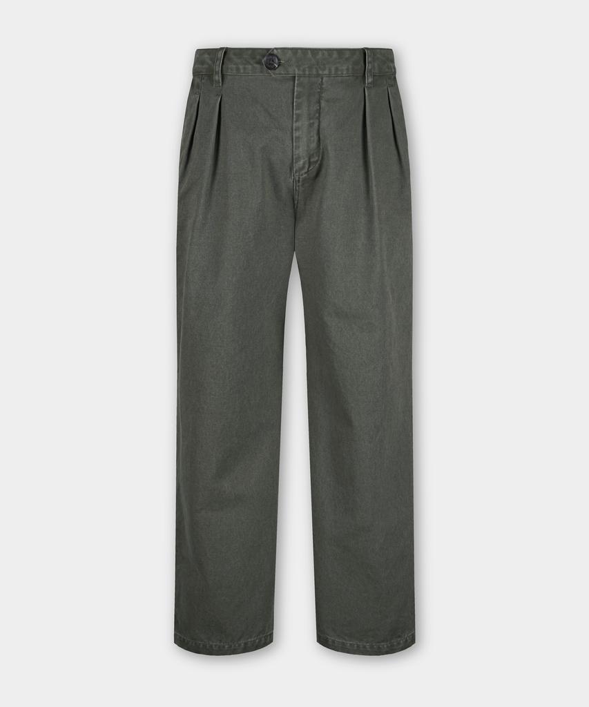BIRBANTE Хлопковые брюки-чинос с двойными складками, garment-washed твил - Хаки