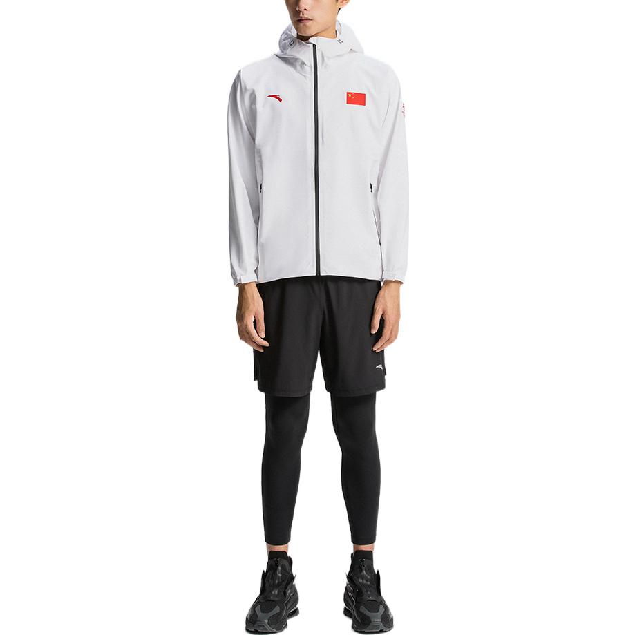 Anta Всепогодная серия с принтом логотипа и тканой курткой на молнии с капюшоном Мужские куртки белые 152130707-1