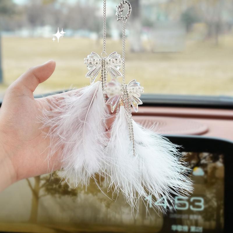 Rearview Mirrors Hangings Elegant Feather Keychain Pendant Lucky Decorative Suspending Ornaments Multifunctional Car Interior