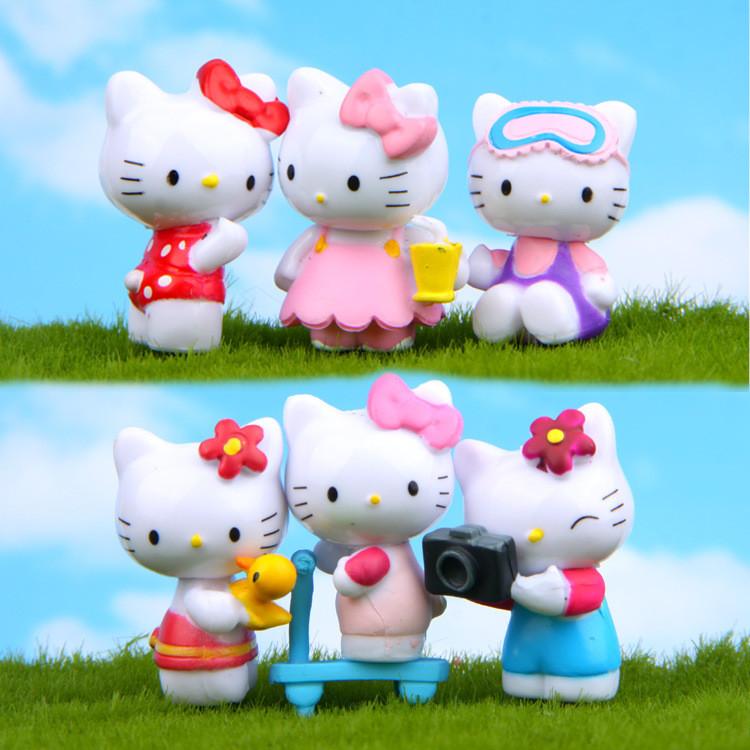 6pcs Hello Kitty Entertainment Scene Mini Model Ornament Set For Gift And Decoration