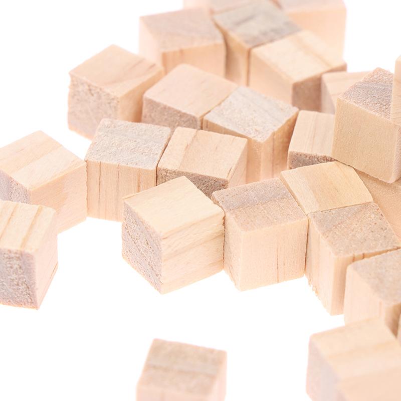 100Pcs Unfinished Blank Mini Diy Wooden Square Solid Cubes For Woodwork Craft