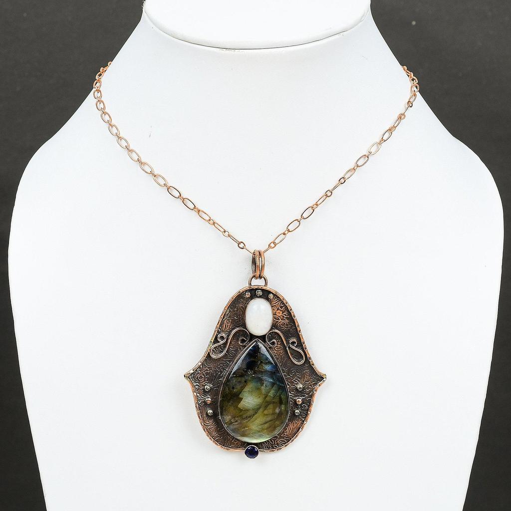 Labradorite Pendant Rainbow Moonstone Pendant Tanzanite Quartz Pendant Copper Pendant Elegant Gemstone Pendant Handmade Jewelry Gift for Him