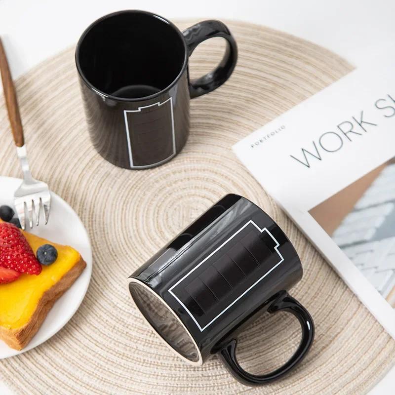 330 мл Керамическая кружка для кофе, меняющая цвет, креативный рисунок на батарейках, обесцвечивание, волшебные чашки для воды, подарки на День святого Валентина, посуда для питья