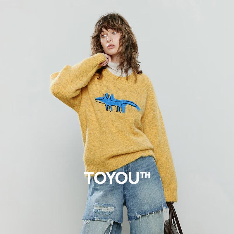 Chuyu Women's Cartoon Jacquard Knit Round Neck Sweater