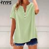 Женские модные повседневные летние весенние однотонные блузки и рубашки с v-образным вырезом и короткими рукавами с принтом