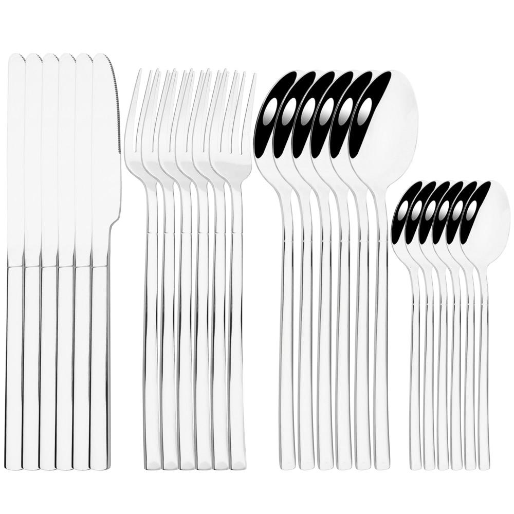 Золотая посуда, ложки, вилки, ножи, столовые приборы, 24 предмета, набор столовой посуды из нержавеющей стали, зеркальная полировка, кухонный набор столового серебра