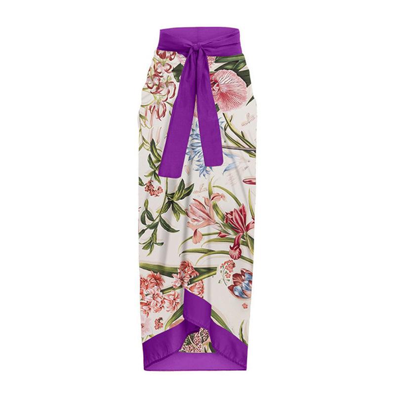 Консервативная тонкая газовая пляжная юбка с принтом и мясным покрытием Женский цельный купальник из двух частей