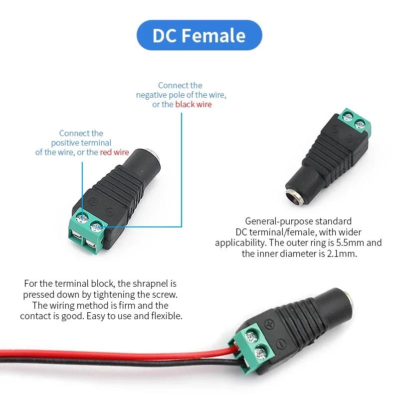 1/2/5pcs Male Female 12V DC Power Connector, Power Jack Plug Barrel Adapter,For 2Pin 5050 3528 Single Color LED Strip