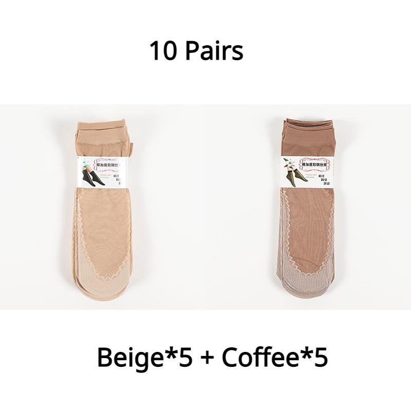 10 пар хлопковых бархатных женских коротких чулок, средних носков-трубочек, впитывающих пот, нескользящих шелковых носков с защитой от крючков